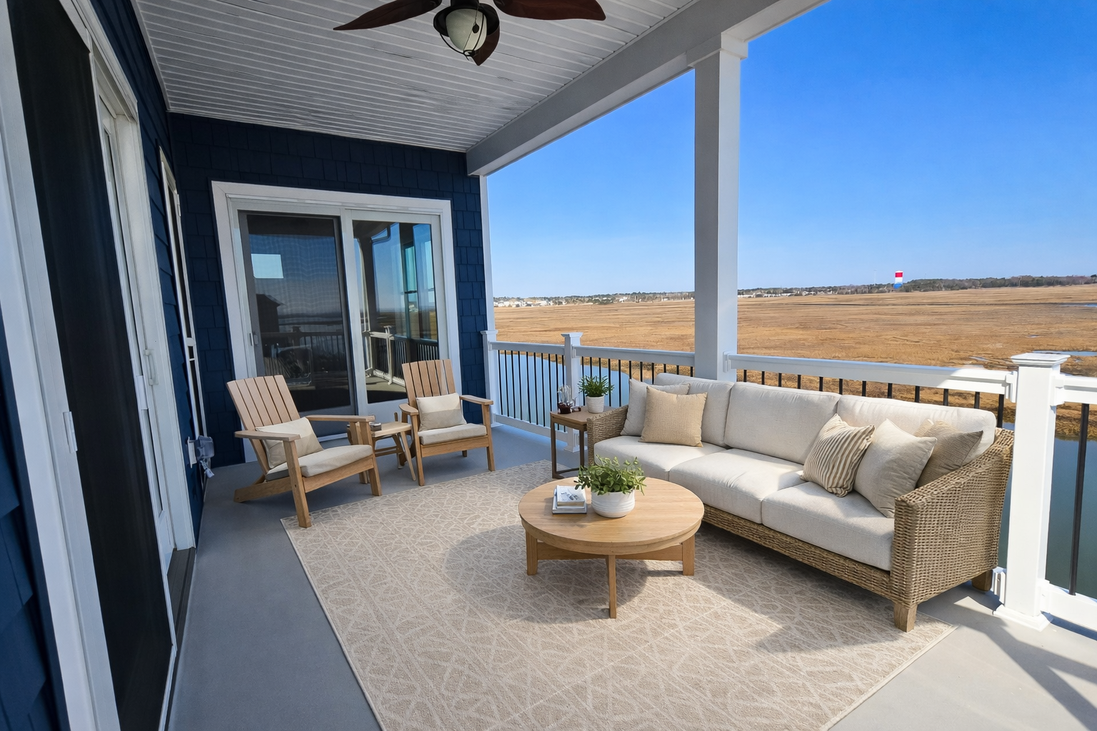 Serene balcony with marshland view